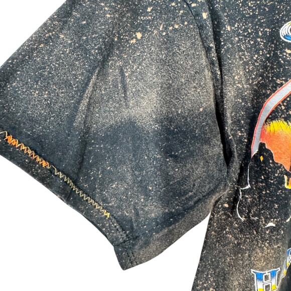 Reworked Harley Davidson Cropped Graphic Tee Large Oversized Bleached Boho Edgy - Picture 4 of 5